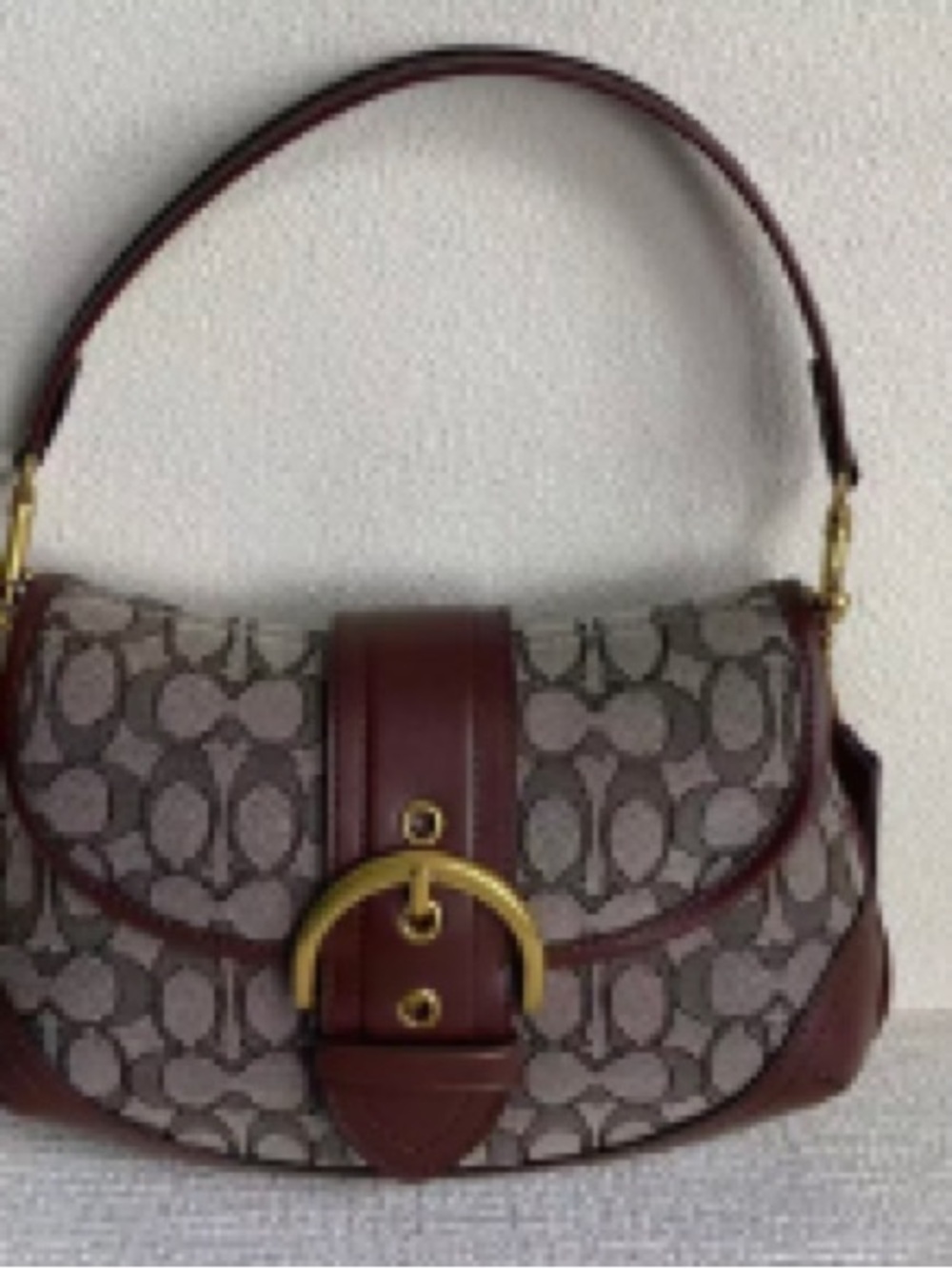 Coach Brown Logo Shoulder Bag with Gold Buckle
